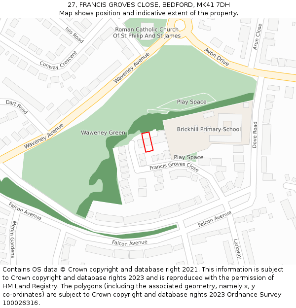 27, FRANCIS GROVES CLOSE, BEDFORD, MK41 7DH: Location map and indicative extent of plot