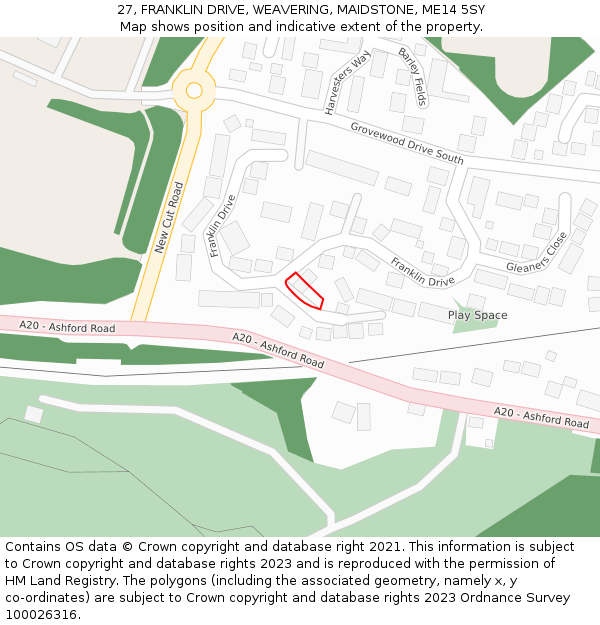 27, FRANKLIN DRIVE, WEAVERING, MAIDSTONE, ME14 5SY: Location map and indicative extent of plot