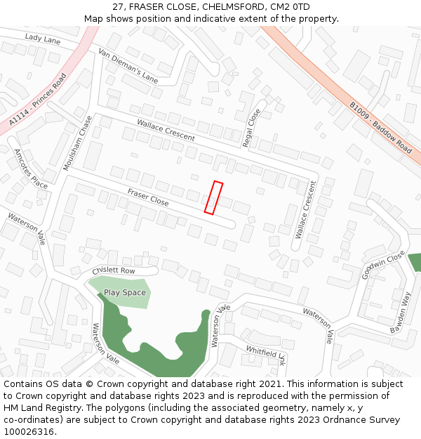 27, FRASER CLOSE, CHELMSFORD, CM2 0TD: Location map and indicative extent of plot