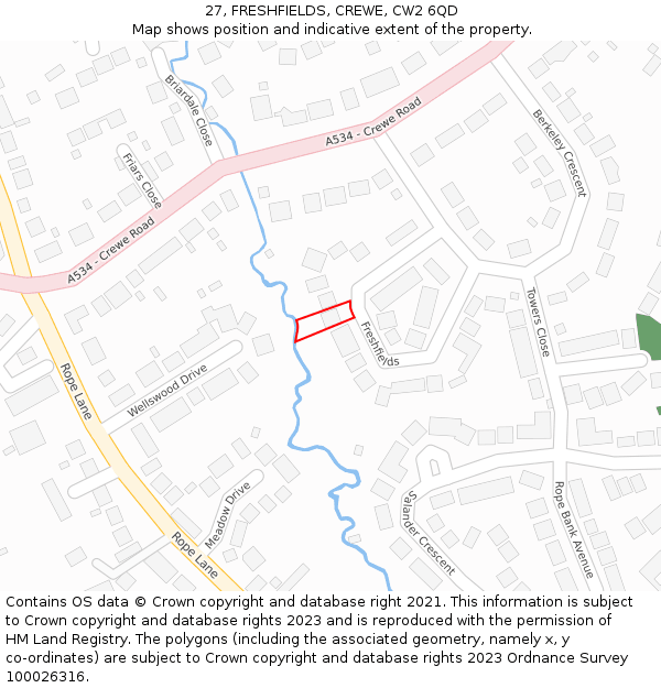 27, FRESHFIELDS, CREWE, CW2 6QD: Location map and indicative extent of plot