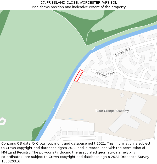27, FRIESLAND CLOSE, WORCESTER, WR3 8QL: Location map and indicative extent of plot