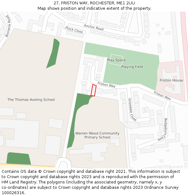 27, FRISTON WAY, ROCHESTER, ME1 2UU: Location map and indicative extent of plot