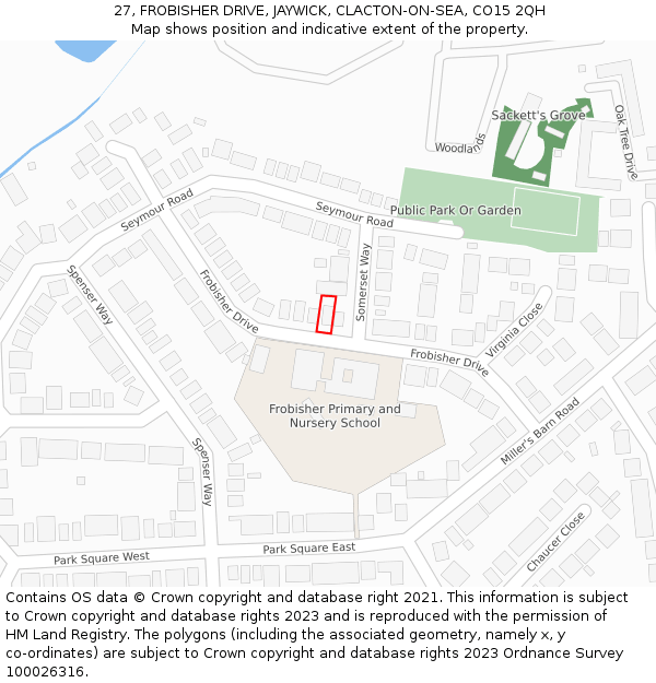 27, FROBISHER DRIVE, JAYWICK, CLACTON-ON-SEA, CO15 2QH: Location map and indicative extent of plot