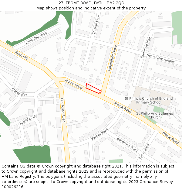 27, FROME ROAD, BATH, BA2 2QD: Location map and indicative extent of plot