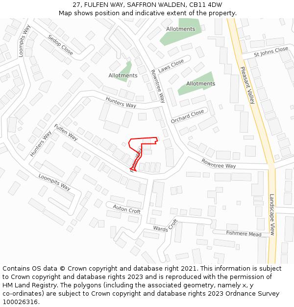27, FULFEN WAY, SAFFRON WALDEN, CB11 4DW: Location map and indicative extent of plot