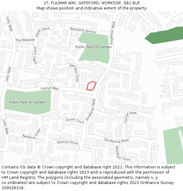 27, FULMAR WAY, GATEFORD, WORKSOP, S81 8UF: Location map and indicative extent of plot