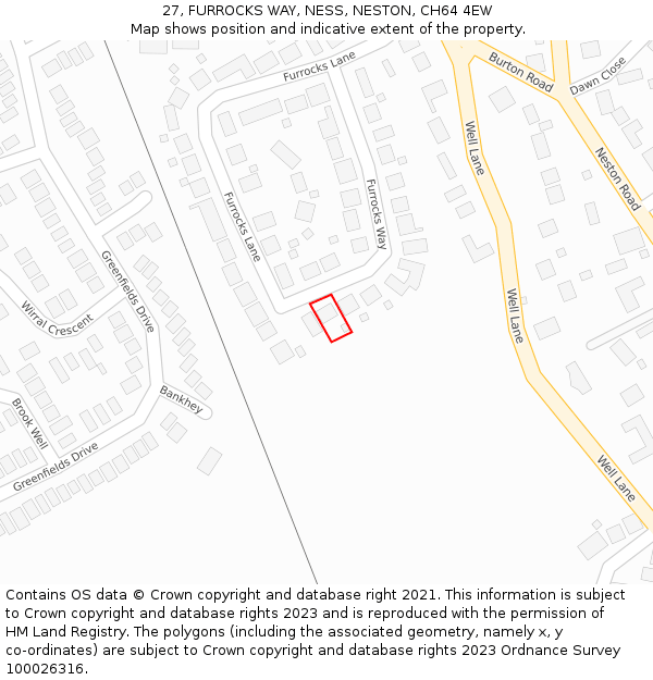 27, FURROCKS WAY, NESS, NESTON, CH64 4EW: Location map and indicative extent of plot