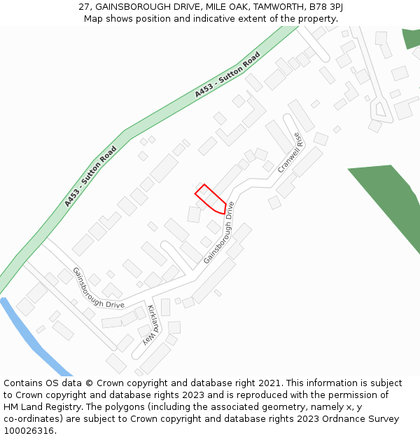 27, GAINSBOROUGH DRIVE, MILE OAK, TAMWORTH, B78 3PJ: Location map and indicative extent of plot