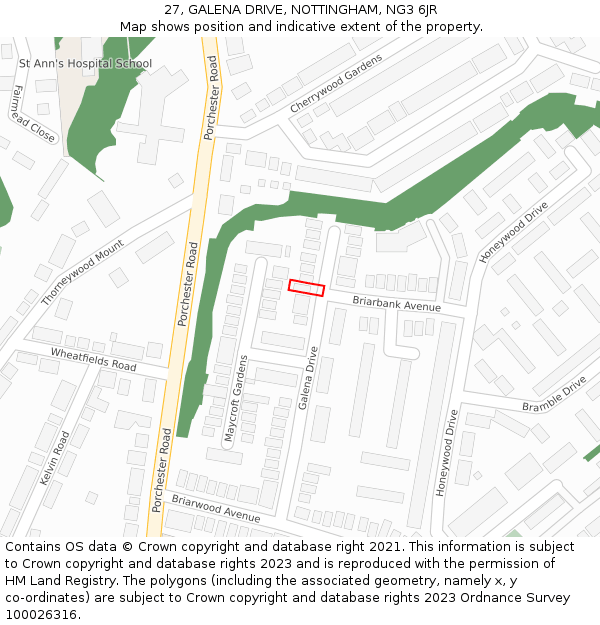 27, GALENA DRIVE, NOTTINGHAM, NG3 6JR: Location map and indicative extent of plot