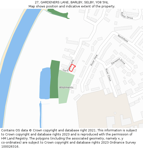 27, GARDENERS LANE, BARLBY, SELBY, YO8 5NL: Location map and indicative extent of plot