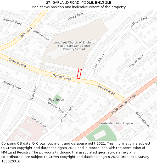 27, GARLAND ROAD, POOLE, BH15 2LB: Location map and indicative extent of plot