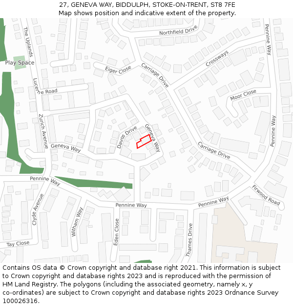 27, GENEVA WAY, BIDDULPH, STOKE-ON-TRENT, ST8 7FE: Location map and indicative extent of plot