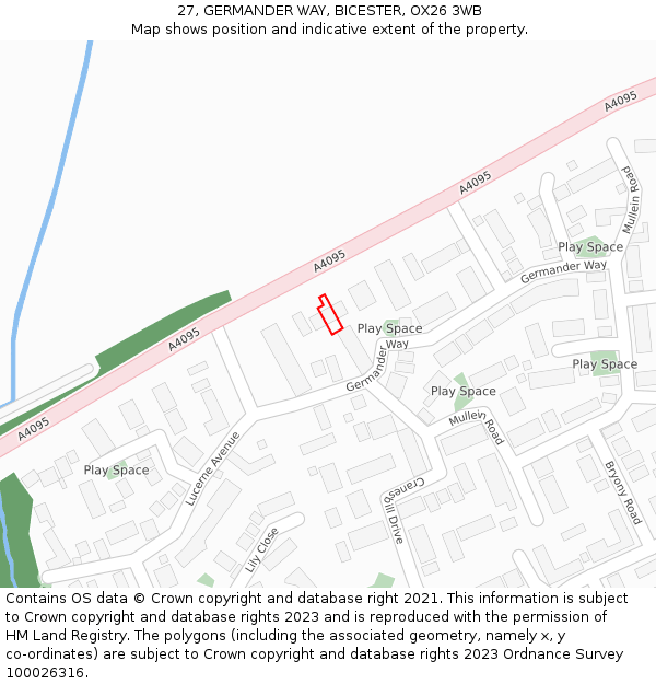27, GERMANDER WAY, BICESTER, OX26 3WB: Location map and indicative extent of plot