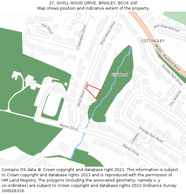 27, GHYLL WOOD DRIVE, BINGLEY, BD16 1NF: Location map and indicative extent of plot