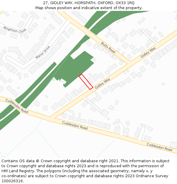 27, GIDLEY WAY, HORSPATH, OXFORD, OX33 1RQ: Location map and indicative extent of plot