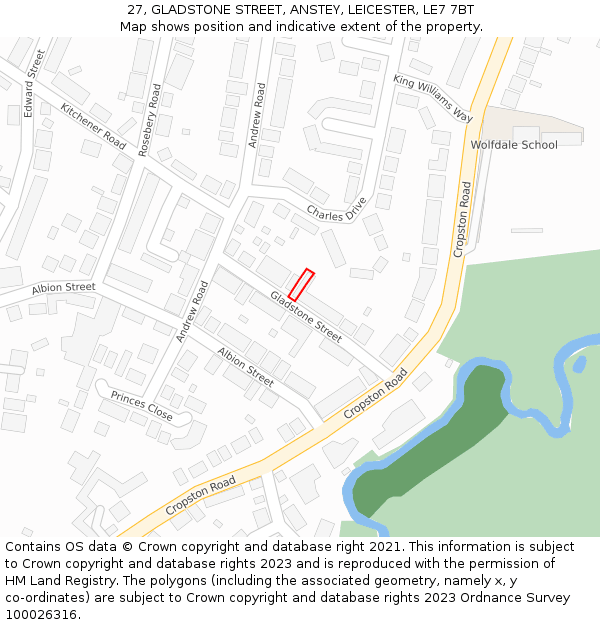 27, GLADSTONE STREET, ANSTEY, LEICESTER, LE7 7BT: Location map and indicative extent of plot