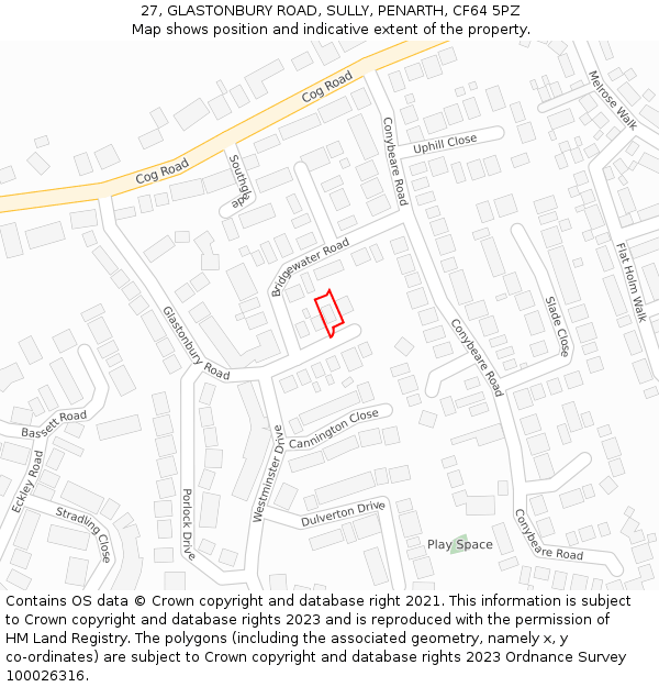 27, GLASTONBURY ROAD, SULLY, PENARTH, CF64 5PZ: Location map and indicative extent of plot