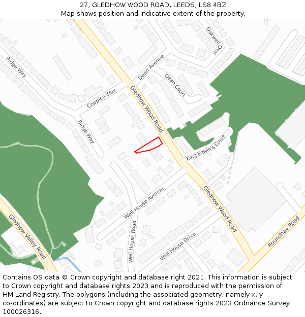 27, GLEDHOW WOOD ROAD, LEEDS, LS8 4BZ: Location map and indicative extent of plot