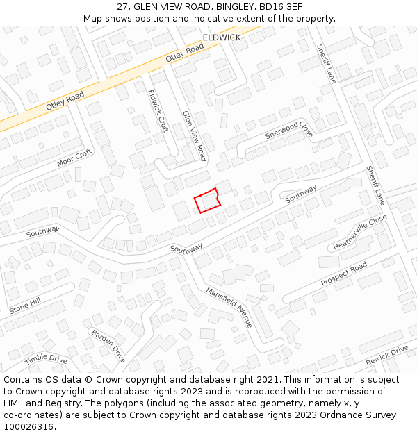 27, GLEN VIEW ROAD, BINGLEY, BD16 3EF: Location map and indicative extent of plot