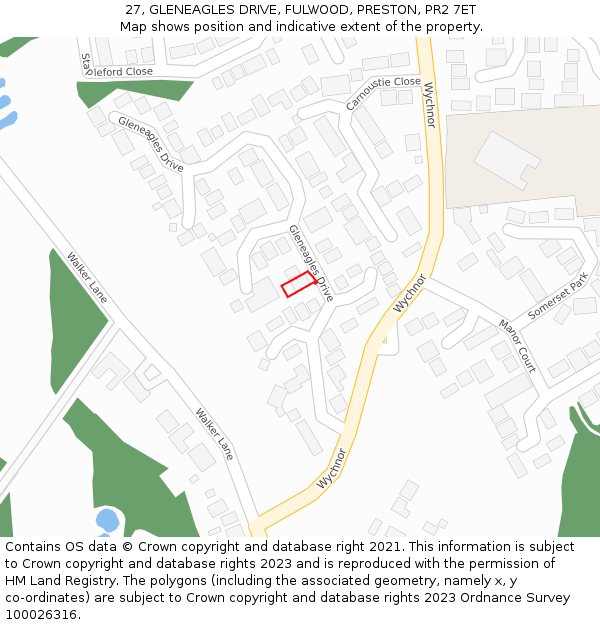 27, GLENEAGLES DRIVE, FULWOOD, PRESTON, PR2 7ET: Location map and indicative extent of plot