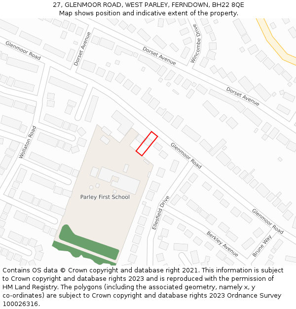 27, GLENMOOR ROAD, WEST PARLEY, FERNDOWN, BH22 8QE: Location map and indicative extent of plot