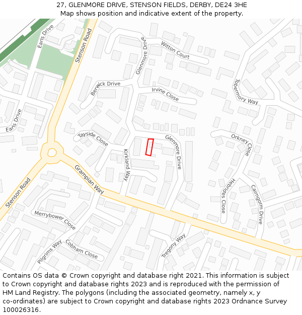 27, GLENMORE DRIVE, STENSON FIELDS, DERBY, DE24 3HE: Location map and indicative extent of plot