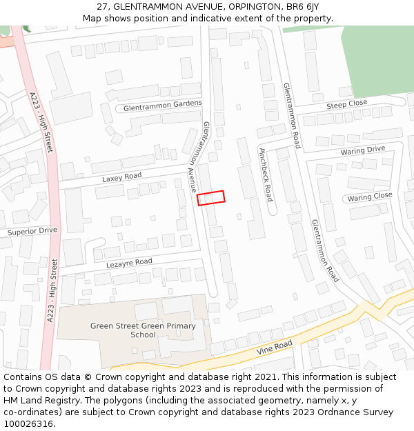 27, GLENTRAMMON AVENUE, ORPINGTON, BR6 6JY: Location map and indicative extent of plot