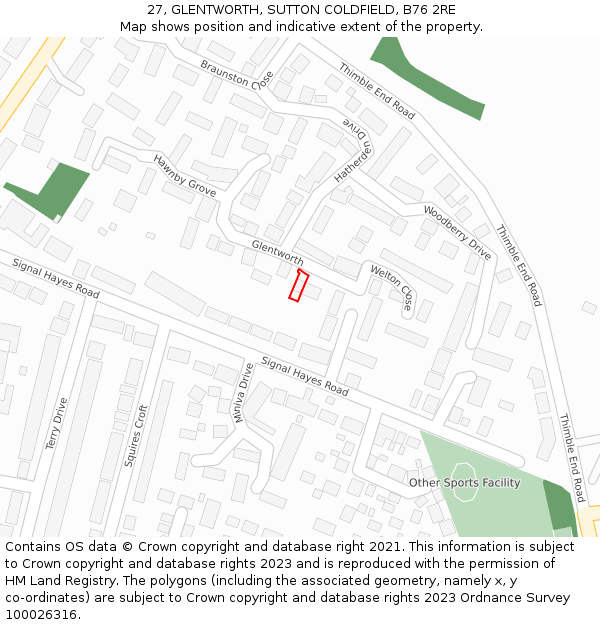 27, GLENTWORTH, SUTTON COLDFIELD, B76 2RE: Location map and indicative extent of plot