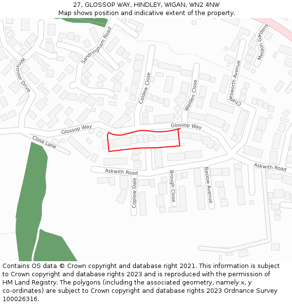 27, GLOSSOP WAY, HINDLEY, WIGAN, WN2 4NW: Location map and indicative extent of plot