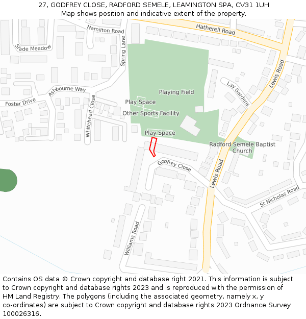 27, GODFREY CLOSE, RADFORD SEMELE, LEAMINGTON SPA, CV31 1UH: Location map and indicative extent of plot