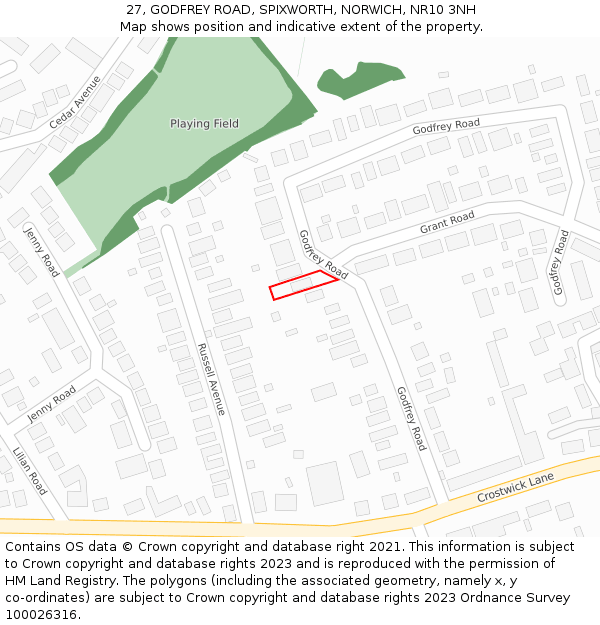 27, GODFREY ROAD, SPIXWORTH, NORWICH, NR10 3NH: Location map and indicative extent of plot