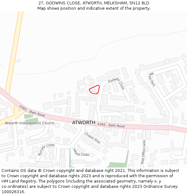 27, GODWINS CLOSE, ATWORTH, MELKSHAM, SN12 8LD: Location map and indicative extent of plot