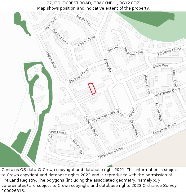 27, GOLDCREST ROAD, BRACKNELL, RG12 8DZ: Location map and indicative extent of plot
