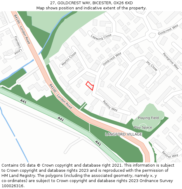27, GOLDCREST WAY, BICESTER, OX26 6XD: Location map and indicative extent of plot