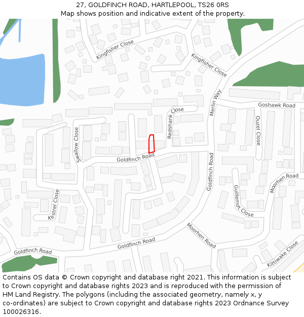 27, GOLDFINCH ROAD, HARTLEPOOL, TS26 0RS: Location map and indicative extent of plot