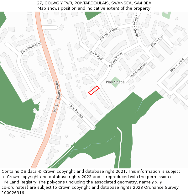 27, GOLWG Y TWR, PONTARDDULAIS, SWANSEA, SA4 8EA: Location map and indicative extent of plot