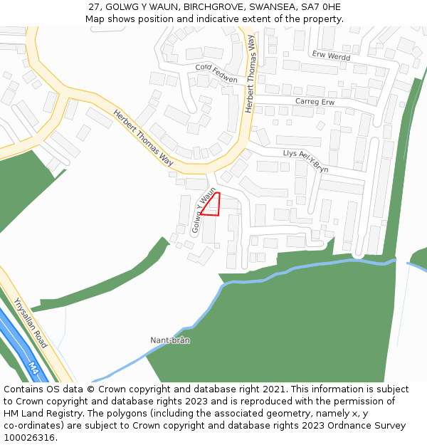 27, GOLWG Y WAUN, BIRCHGROVE, SWANSEA, SA7 0HE: Location map and indicative extent of plot