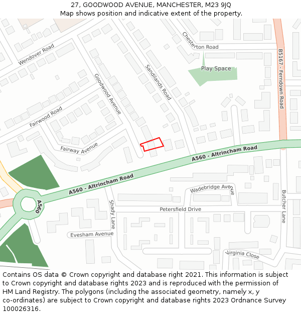 27, GOODWOOD AVENUE, MANCHESTER, M23 9JQ: Location map and indicative extent of plot