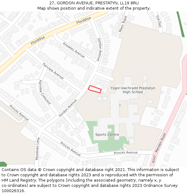 27, GORDON AVENUE, PRESTATYN, LL19 8RU: Location map and indicative extent of plot