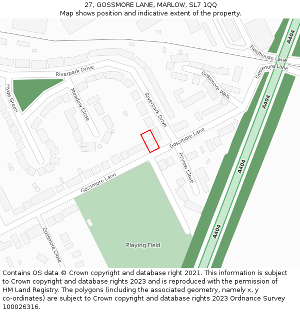 27, GOSSMORE LANE, MARLOW, SL7 1QQ: Location map and indicative extent of plot