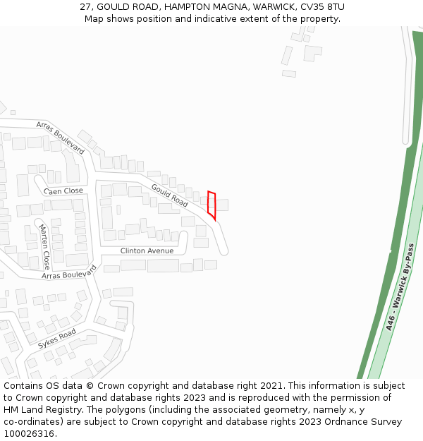 27, GOULD ROAD, HAMPTON MAGNA, WARWICK, CV35 8TU: Location map and indicative extent of plot