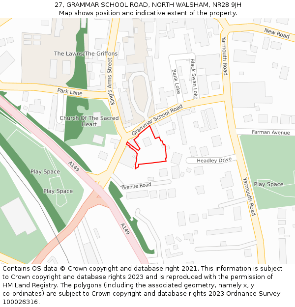 27, GRAMMAR SCHOOL ROAD, NORTH WALSHAM, NR28 9JH: Location map and indicative extent of plot