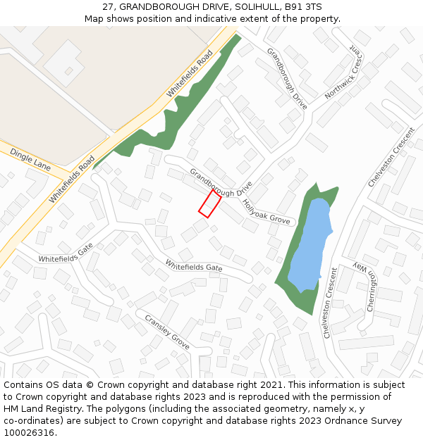 27, GRANDBOROUGH DRIVE, SOLIHULL, B91 3TS: Location map and indicative extent of plot