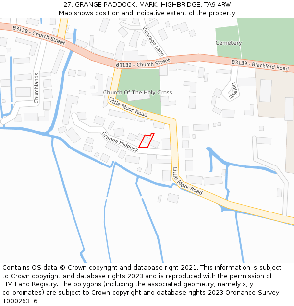 27, GRANGE PADDOCK, MARK, HIGHBRIDGE, TA9 4RW: Location map and indicative extent of plot