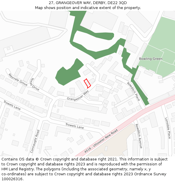 27, GRANGEOVER WAY, DERBY, DE22 3QD: Location map and indicative extent of plot