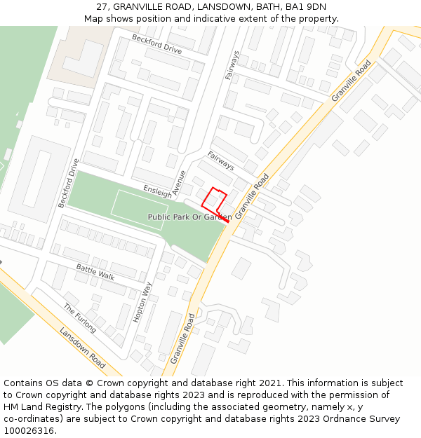 27, GRANVILLE ROAD, LANSDOWN, BATH, BA1 9DN: Location map and indicative extent of plot