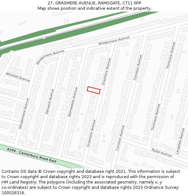 27, GRASMERE AVENUE, RAMSGATE, CT11 0PP: Location map and indicative extent of plot