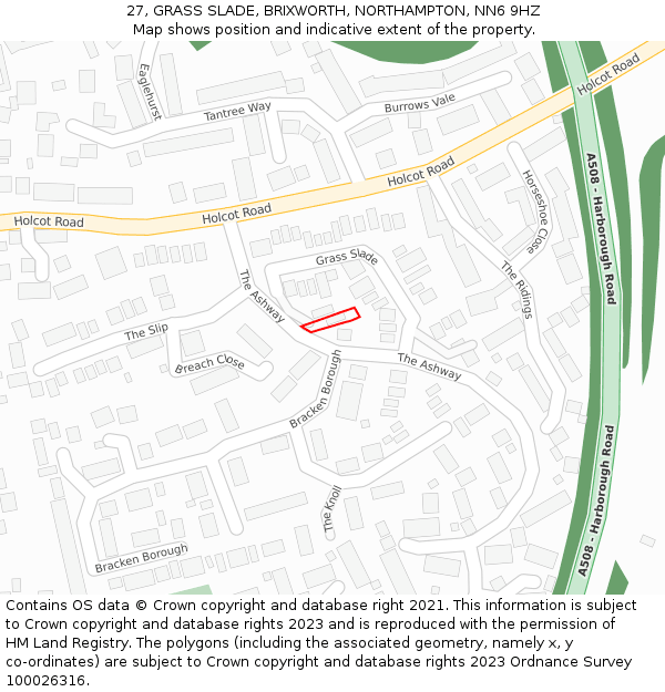 27, GRASS SLADE, BRIXWORTH, NORTHAMPTON, NN6 9HZ: Location map and indicative extent of plot