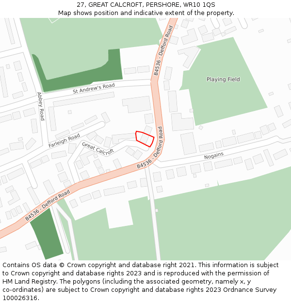 27, GREAT CALCROFT, PERSHORE, WR10 1QS: Location map and indicative extent of plot