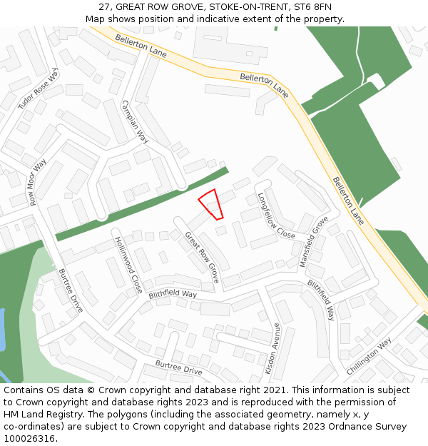 27, GREAT ROW GROVE, STOKE-ON-TRENT, ST6 8FN: Location map and indicative extent of plot